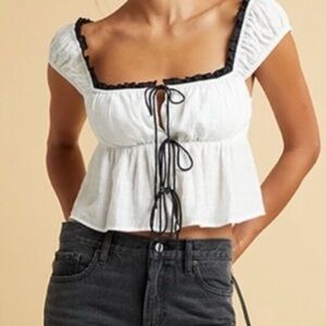 White Ruffle Trim Tie-Front Top PacSun